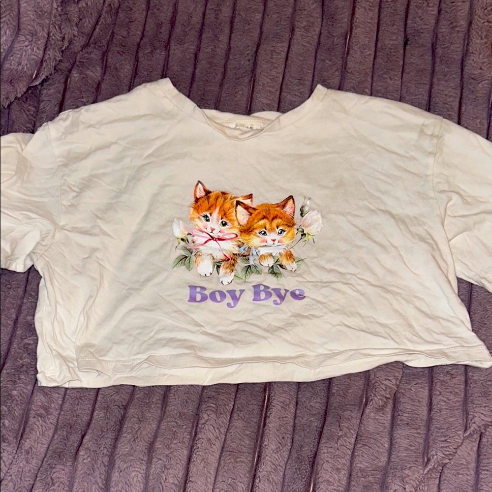 Forever 21 Cream Kids Tee with Cat Print